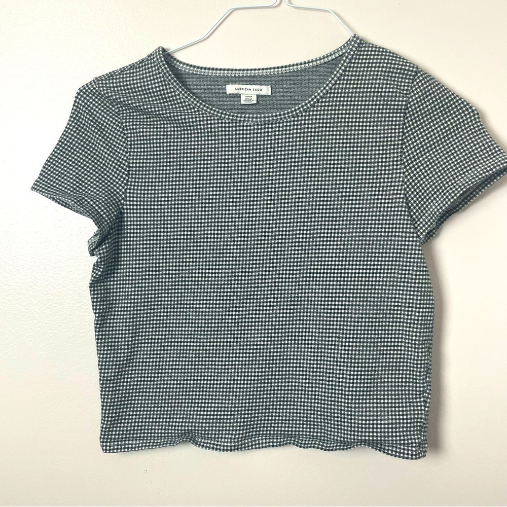 American Eagle Gingham Cropped Tee | Black & White | Size Small Petite